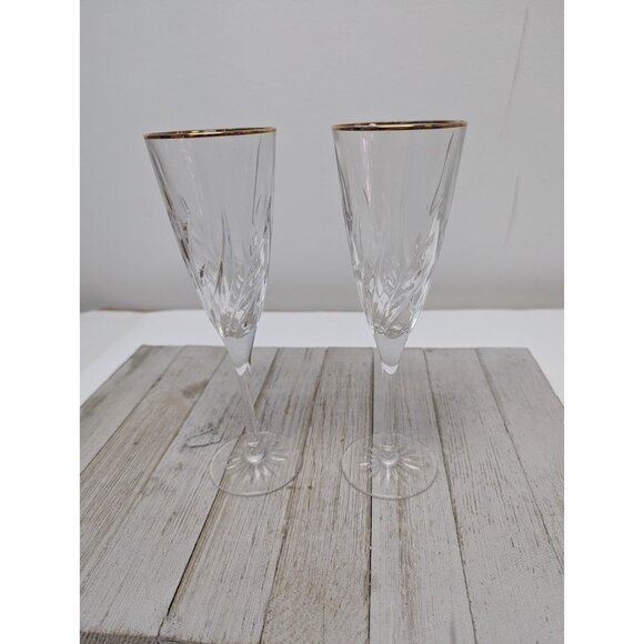 Set Of 2 Cristal D'Arques Cassandra Gold Champagne Goblet Crystal Glasses 8 1/2" - Picture 1 of 7